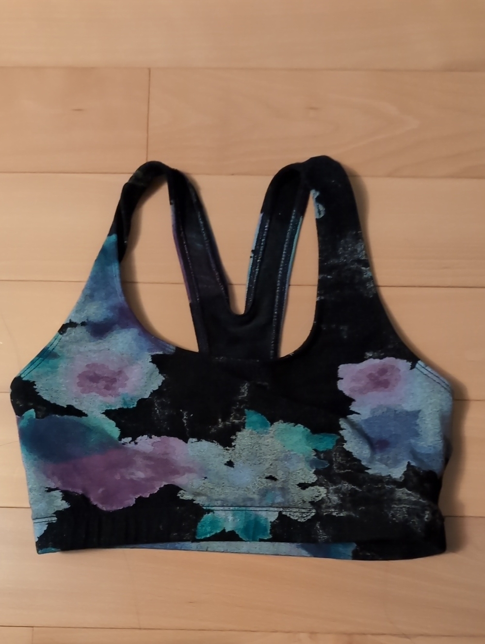 Floral Black & Teal Racerback Sports Bra - Women Intimates